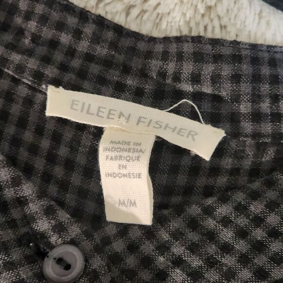 Eileen Fisher Organic Linen Checkered Button Down Shirt - Picture 6 of 7
